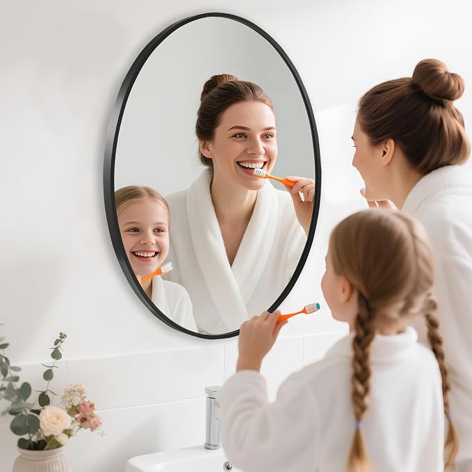 Oval Wall Mirror, 24"x36" Black Oval Vanity Mirror, Bathroom Mirror of Metal Frame, Home Decorative Wall Mounted Mirror for Bathroom, Living Room, Entryway, Vanity