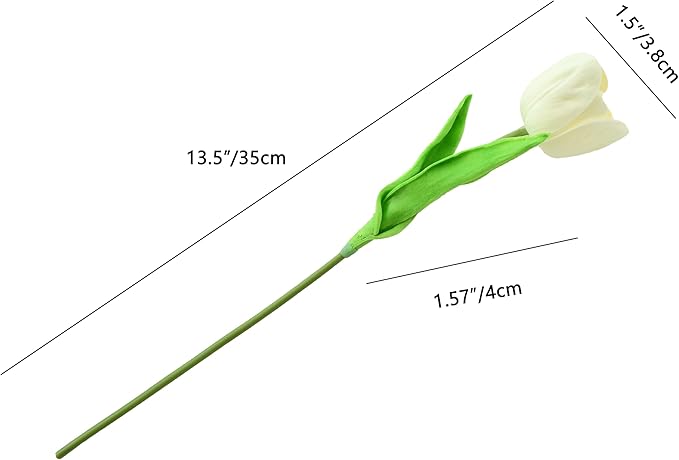Mandy's Artificial Tulips 12 Stems Cream Partially Open PU Faux Flowers for Wedding Home Decor 13.5 Inch