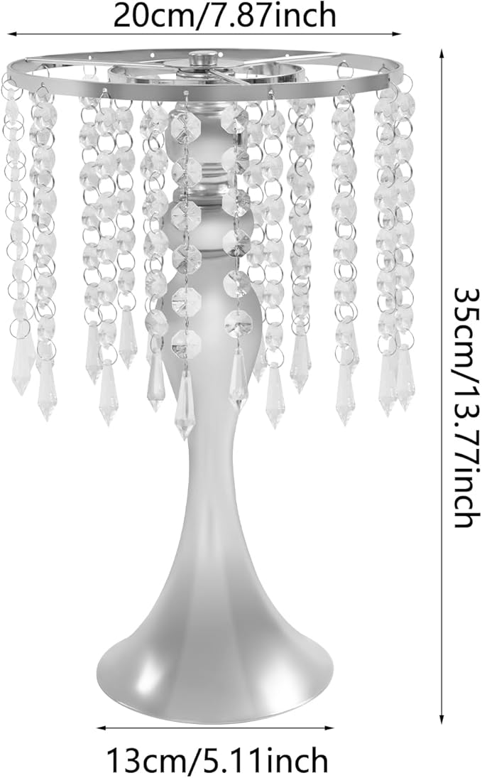 10 Pcs Glam Crystal Flower Stands, Wedding Reception Decorations with Sparkling Crystal Beads Table Center Display Flower Arrangement Flower Stand Metal Vase for Event Decor (Silver, Height:13.77in)
