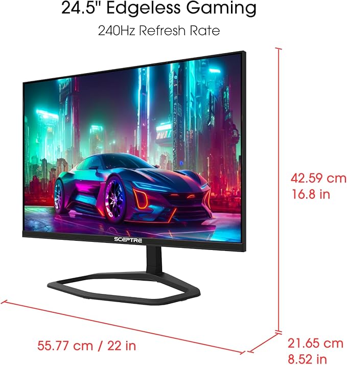 Sceptre New 24.5-inch Gaming Monitor 240+Hz 1ms DisplayPort x2 HDMI x2 100% sRGB AMD FreeSync Premium Build-in Speakers, Machine Black 2025 (E255B-FWD240 Series)