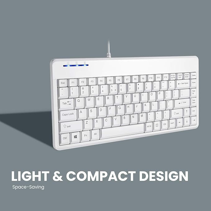 Perixx PERIBOARD-409WU US, Wired USB Mini Keyboard - White - US English