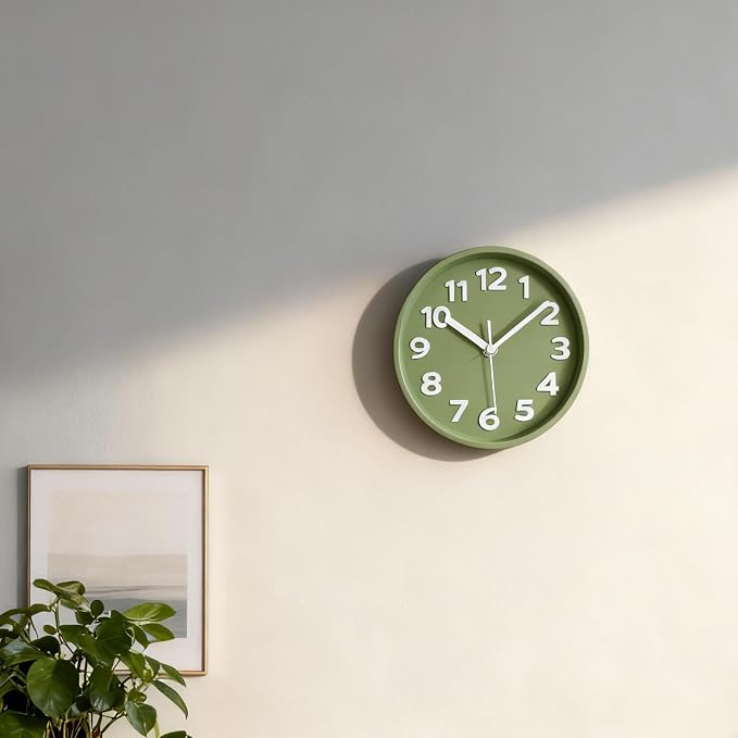 45MinST 8-Inch Green Modern Wall Clock – Silent Non-Ticking, 3D Large Numbers, Accurate Timekeeping | Decorative Wall & Desk Clock with Stand for Living Room, Bedroom, Kitchen, or Office