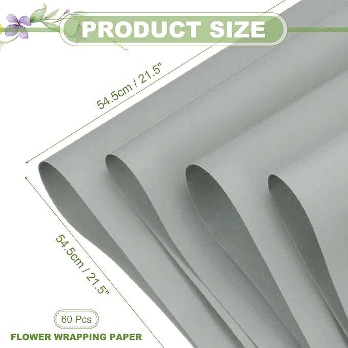 uxcell 60 Sheets Flower Wrapping Paper, 21.5" x 21.5" Waterproof Floral Bouquet Wrapping Papers Florist Supplies for Wedding Party Gift Packaging DIY Crafts, Dark Gray