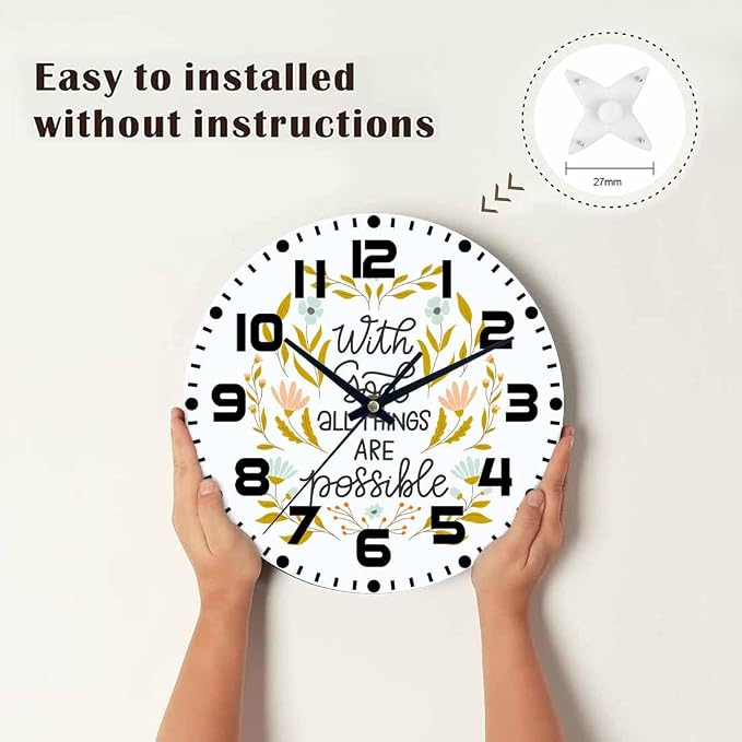 Everything is Possible Wall Clock 10 inch Round Silent Non Ticking Wood Wall Clocks Battery Operated Easy to Read Decorative Wall Clock for Bedroom Kitchen Living Room Bathroom