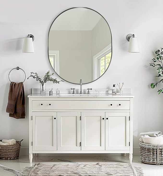 ANDY STAR Chrome Oval Mirror, 30x36'' Oval Mirror Pill-Shaped Design in Stainless Steel Metal Frame for Bathroom, Entryway, Living Room, Contemporary 1" Deep Wall Mount Vertical/Horizontal