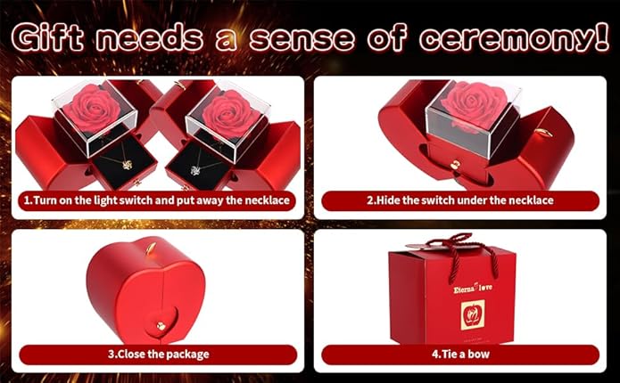 Preserved Handmade Red Rose With Hollow Clavicle Necklace,Jewelry Boxes With Necklace For Girlfriend,Wife,Mom With ''To My Love'' Card