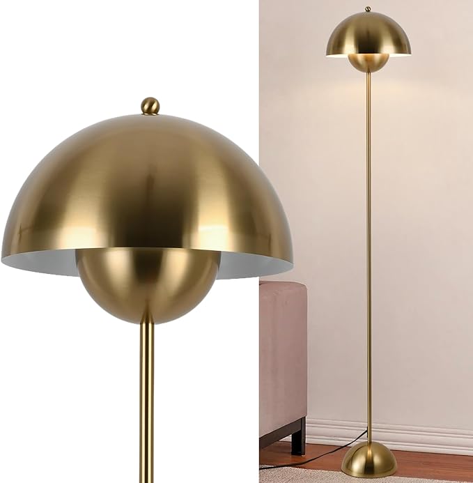 COSYLUX Modern Floor Lamp for Living Room, Industrial Tall Standing Lamp for Bedroom, Metal Shade Reflecting Light Reading Floor Lamp for Office, Nursery Room, Corner(Bright Gold)