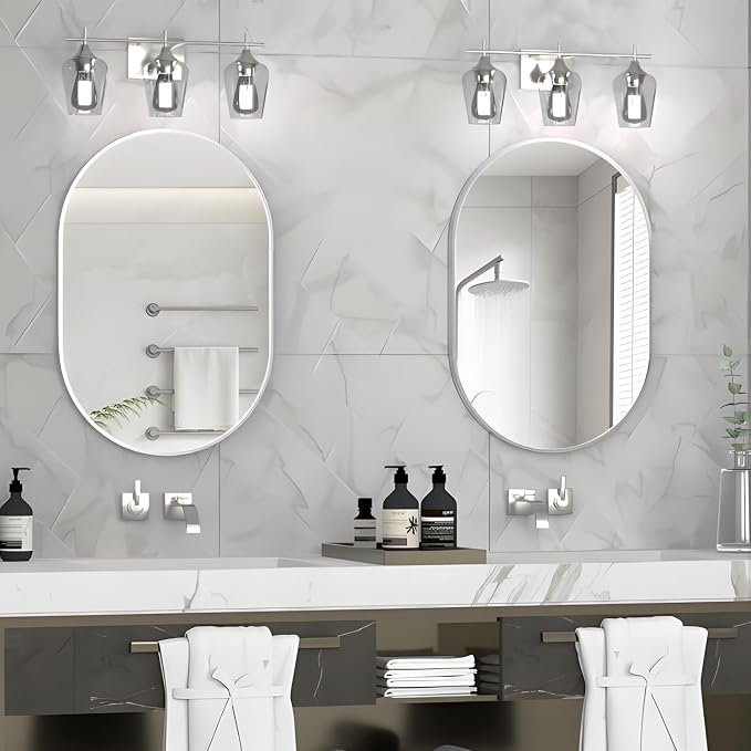 Oval Bathroom Mirror Wall Vanity Oval Mirrors, 2 Pieces 20"x30" Silver Bathroom Mirrors for Over Sink Pill Mirrors Capsule Wall Mounted Mirror, Modern Mirror with Metal Frame for Wall Decor