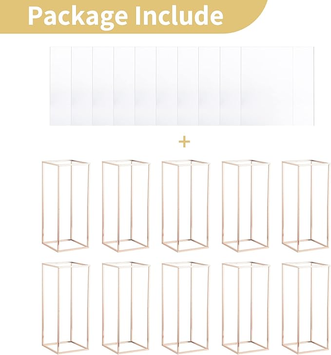 NUPTIO Wedding Centerpieces for Tables with Acrylic Panel - 10 Pcs 23⅝ inch Tall Gold Vases for Centerpieces - Flower Stand for Centerpiece Table Metal Vase Column Stand Vases for Party Decorations