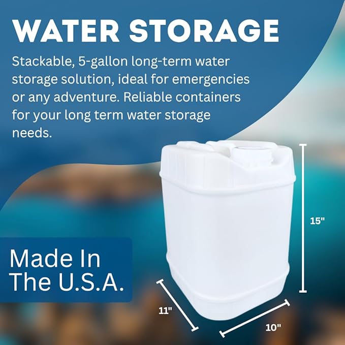 5-Gallon Stackable Water Storage Containers, Water Treatment,5 Gallons w/ 12Lids + 4 Spigot, Easy Fill, Survial Supply Emergency Water Storage for Disaster Preparedness, 40 Gallon (8 Tanks)