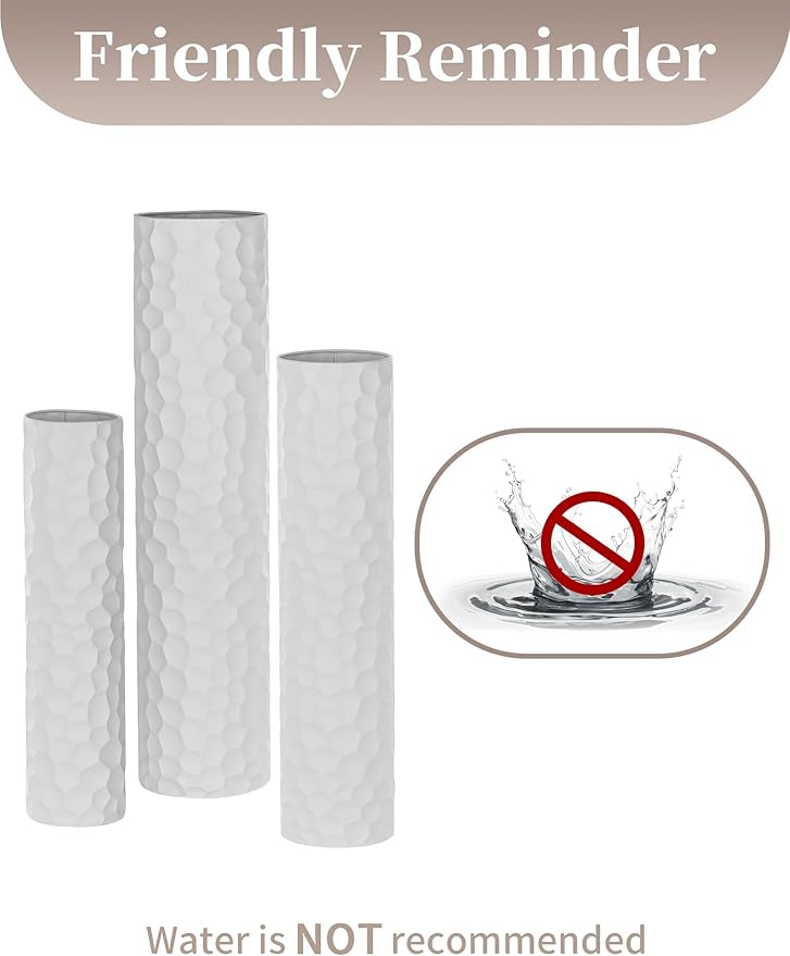 Sziqiqi Tall Vases Floor Standing: White Extra Large Floor Vase for Living Room 27.6/21.7in - Metal Tall Flower Vase for Pampas Grass - Modern Home Decor for Bedroom Office Hallway Corner