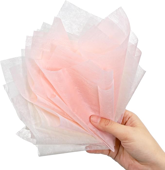 70 Sheets Flower Wrapping Paper, Cotton Wrapping Flower Paper Withdrawable Pleated Bouquet Wrap, 11"x 11" Waterproof Non-Woven Fabric for Fresh Flowers Gift Packaging Florist Supplies (Beige, Pink)
