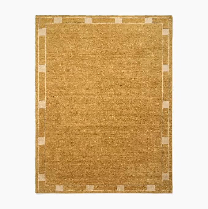 Hand Tufted Wool Area Rug, Warm Mustard Gold Solid Center with Minimal Border Design, Rectangular Modern Contemporary Carpet for Living Room, Bedroom, Dining Room