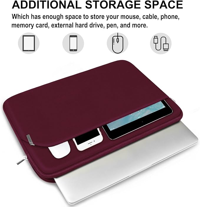 Laptop Case 14 inch, Slim Portable Monitor Protective Cover with Front Pocket, Traveling Carrying Laptop Sleeve Compatible for MacBook Air/Pro, HP, Dell, Lenovo, Acer, Wine Red