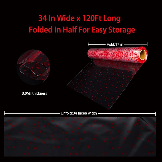 CMFYHM Clear Cellophane Wrap Roll(34" x 120’Ft) 3Mil Red Polka Dot Cellophane, Cellophane Gift Wrap Roll, Cellophane Wrap for Gifts, Baskets, Flowers, Party Decorations