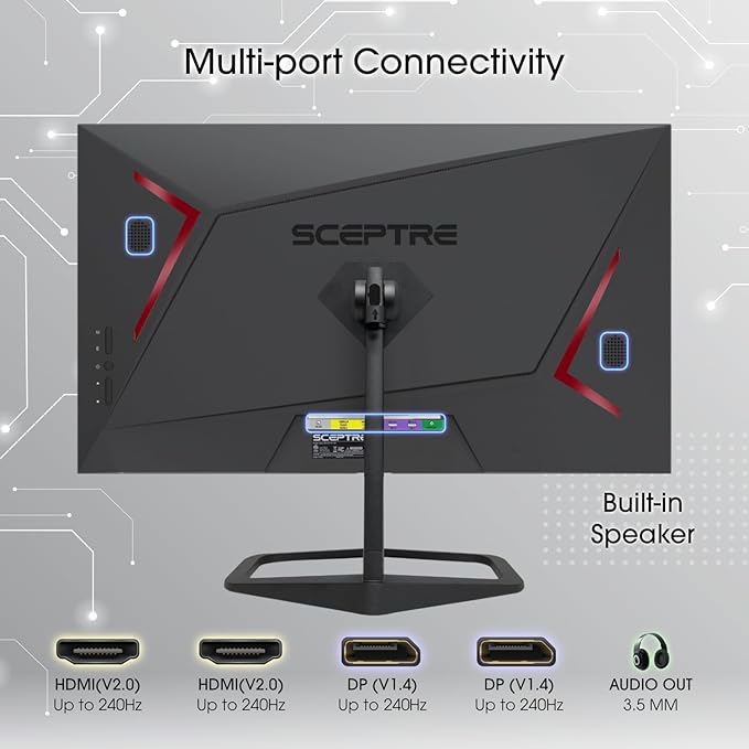 New! Sceptre 24.5-inch Gaming Monitor 240Hz 1ms DisplayPort x2 HDMI x2 100% sRGB AMD FreeSync Premium Build-in Speakers, Machine Black 2026 (E255B-FWD240 Series)