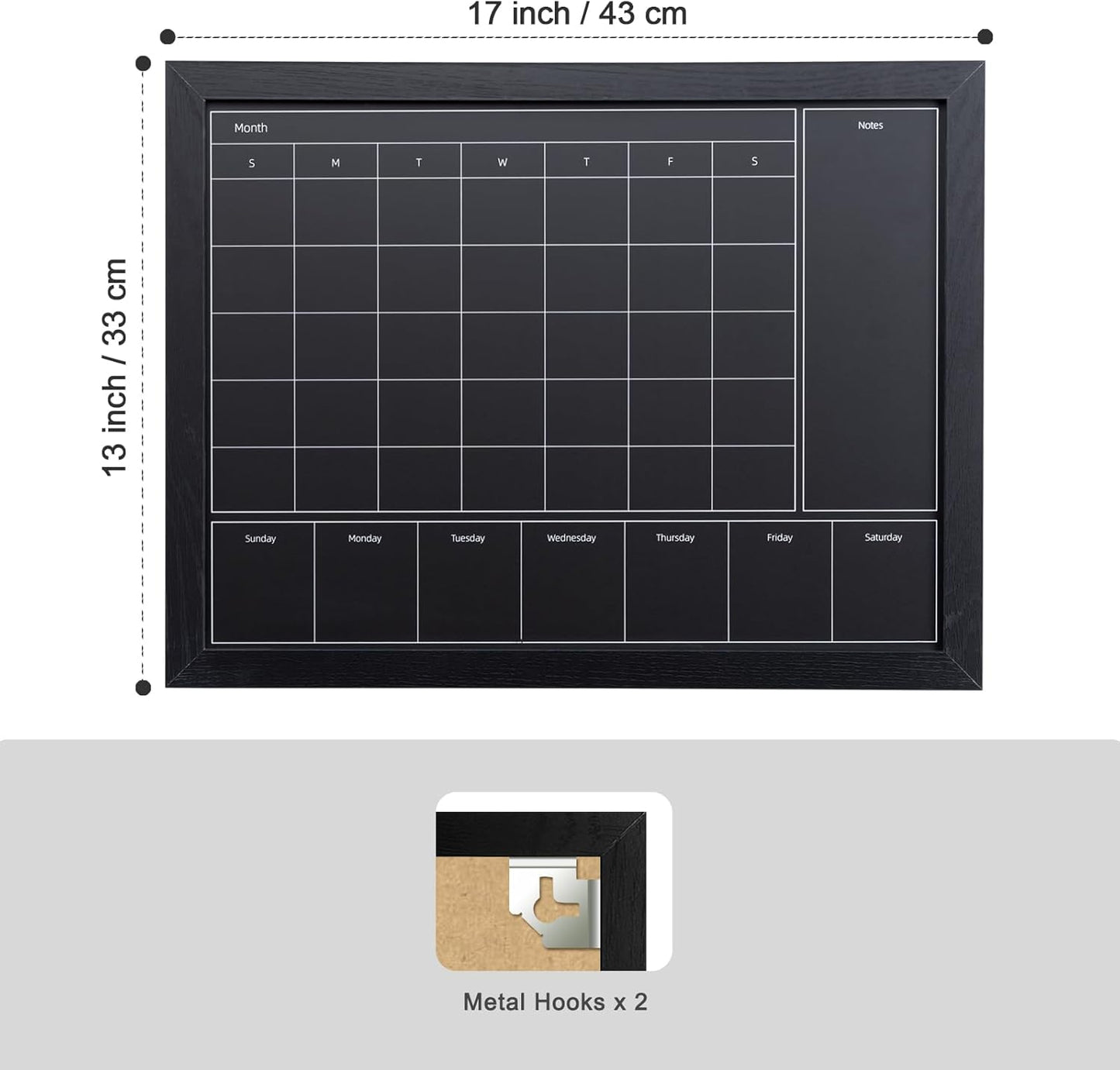 **Skiennix 3-in-1 Chalkboard Calendar - Magnetic Monthly & Weekly Planner | 17x13 Inches with Black Wood Frame**