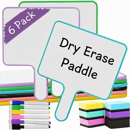 Skiennix 10''X 8'' Dry Erase Paddles - Double-Sided Whiteboards with Markers & Erasers for Classroom Activities (6 Pack)
