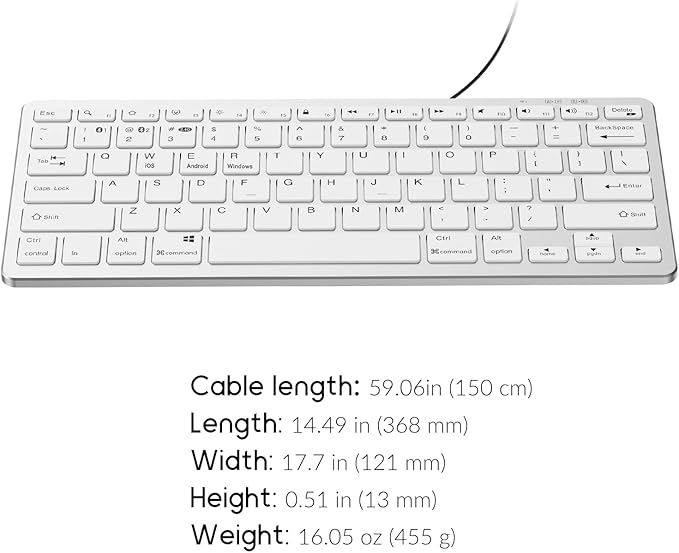 JKSML Wireless Keyboard with 78 Keys, Bluetooth and 2.4 GHz Wireless, Low Profile, Fluid Quiet Typing, 12 Programmable Keys, USB C Rechargeable, for Phone, Tablet, PC, Laptop, Smart TV - White