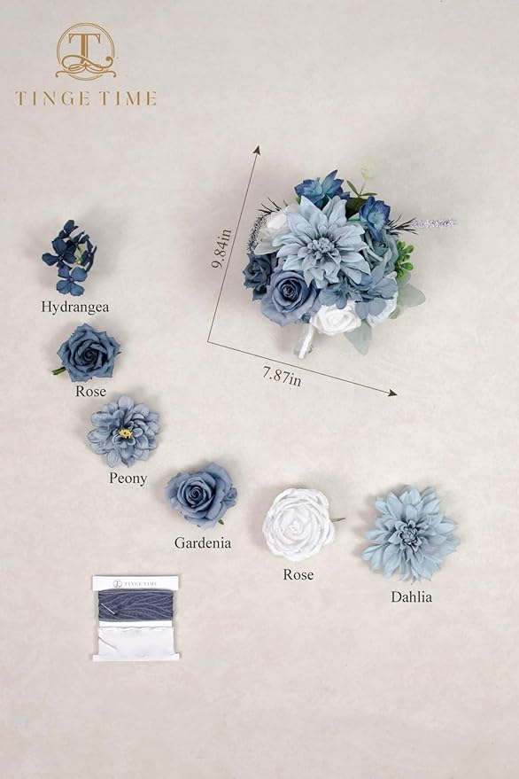 TINGE TIME 9 inch Bridal Bouquets for Bride, Artificial Silk Flowers Tossing Bouquet, Bride Bouquets for Wedding, Ceremony, Anniversary(Dustyblue)