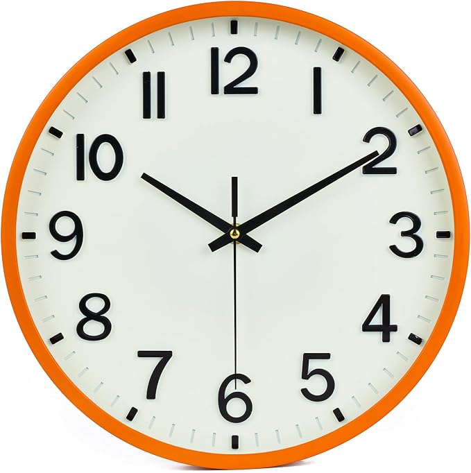 Wall Clock 10 Inch Silent Non-Ticking Modern Clocks Battery Operated Beige OrangeAnalog Wall Clock Classic for Office, Home, Bathroom, Kitchen, Bedroom, School, Living Room(Beige and Orange)