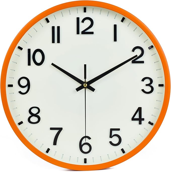 Wall Clock, Modern 8 Inch Small Wall Clocks Battery Operated, Silent Non-Ticking Analog Classic for Office, Home, Bathroom, Kitchen, Bedroom, School(Beige and Orange)