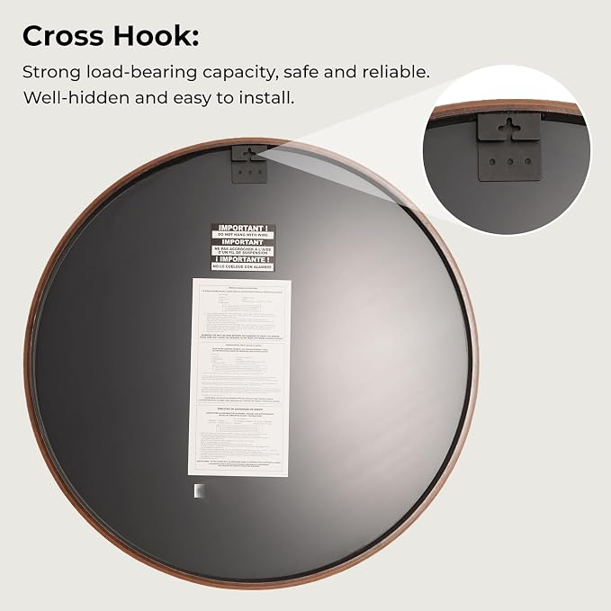WallBeyond 24 Inch Round Wood Mirror, Circle Wooden Frame Wall Mirror for Bathroom, Living Room, Bedroom, Entryway (Walnut)