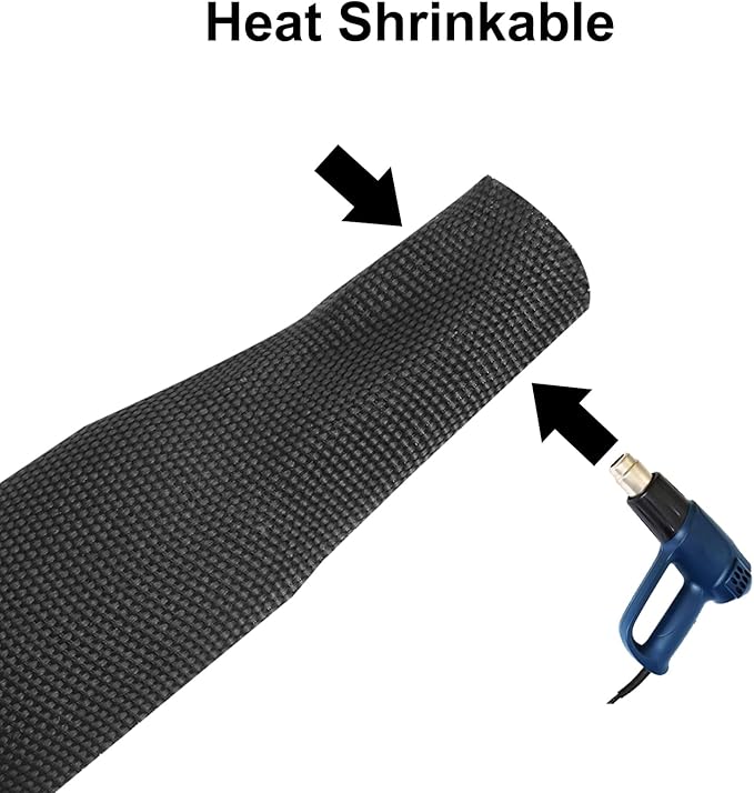 MECCANIXITY Braided Cable Sleeves Heat Shrinkable Fabric Sleeving, 1 1/4" 10ft Black 2:1 Ratio Heat Shrinkable Cord Protector for Harness Cable, Network Cable Protection, Cable Management