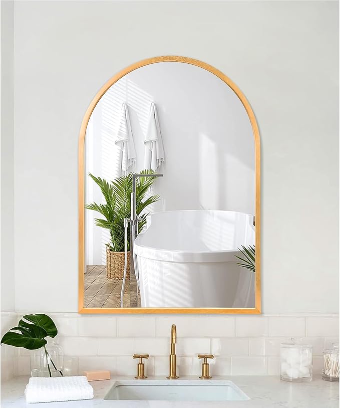 Arched Wall-Mounted Mirror Gold Arch Mirror Aluminum Alloy Frame Bathroom Mirror for Vanity Living Room, Bedroom, and Entryway 20"x16"