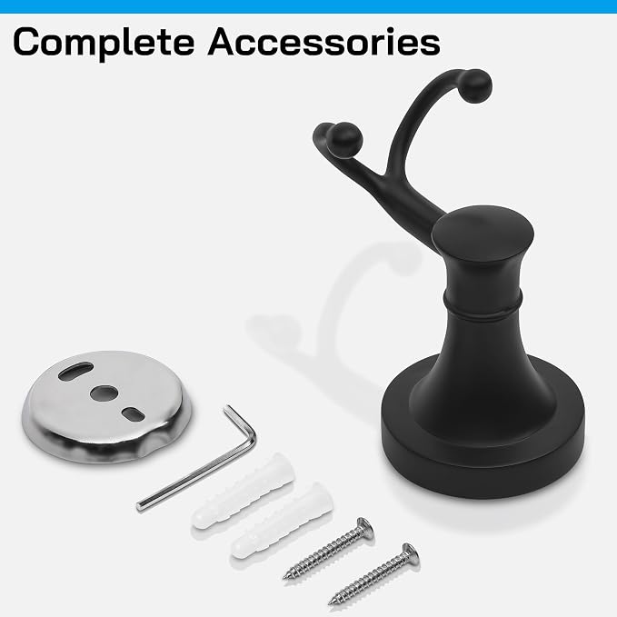 Black Bathroom Towel Hook, Matte Black Bathroom Robe Hook, Heavy Duty Double Towel Hooks Bath Modern Coat Clothes Hook Wall Mounted for Kitchen Washroom
