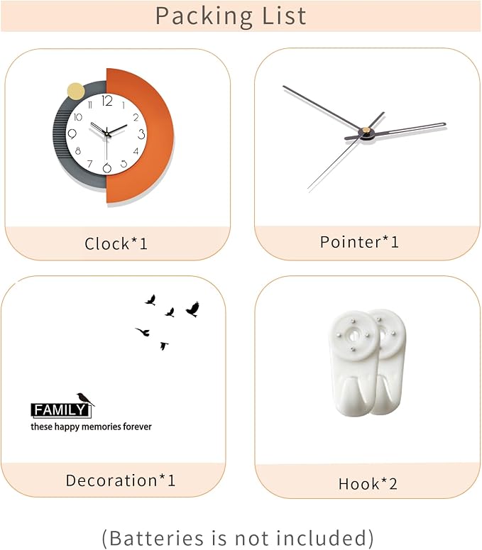 FLEBLE Modern Wall Clocks for Living Room Decor Large Decorative Wall Clock Battery Operated for Bedroom Office Kitchen Home Black Wood Silent Wall Clock Non Ticking 14x16 inches