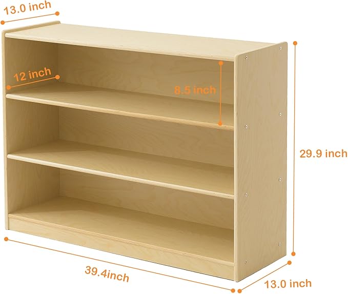 Wooden Kids Bookshelf and Toy Storage Organizer, 3-Tier Montessori Shelf, 30in Storage Cabinet for Kids, Birch Bookcase Book Shelf for Kids Room, Nursery, Classroom, Playroom - Natural