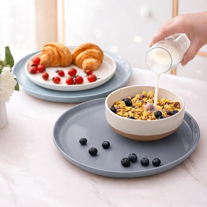AmorArc Ceramic Dinnerware Sets for 8, 24 Pieces Handpainted Plates and Bowls Set with Rustic Terracotta Underside, Scratch Resistant Stoneware Dishes Set, Dishwasher & Microwave Safe, Multi-Color