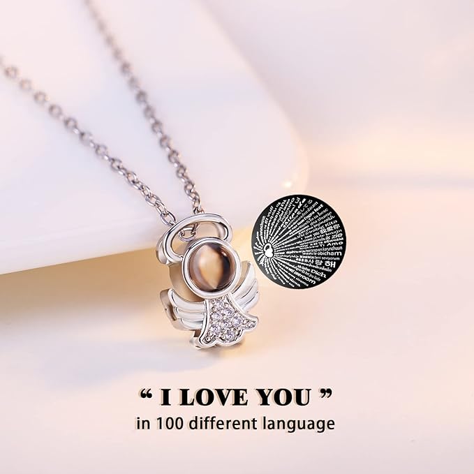 ANWEAO Mom Birthday Flowers Gifts for Mom,Glass Angel Figurines Preserved Real Rose with I Love You Necklace in 100 Languages, Valentines Rose Gifts for Women,Gifts for Her Grandma Unique Flower Gift