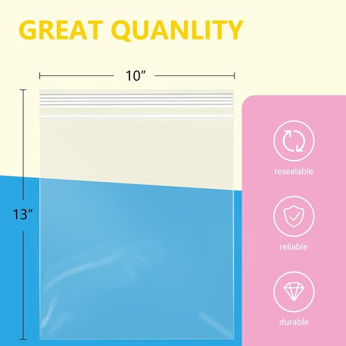iMailer Clear Zip Bags - 200 Pcs 10" x 13" Reclosable Plastic Poly Bags for Prints, Photos, and Clothing
