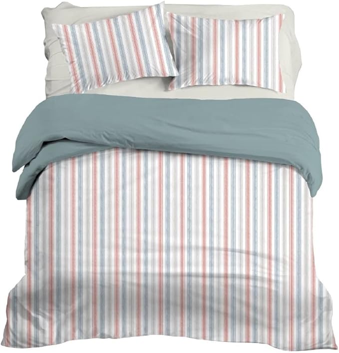 RUVANTI 100% Cotton Split King Sheets Sets for Adjustable Bed, 5 PCs, Soft & Breathable Percale Weave Bedding, Deep Pocket 16", Hotel Standard, Crisp Cool Feel & Durable, Striped Sheet, Times