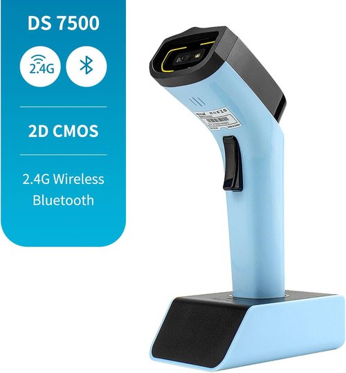 NETUM Bluetooth Wireless 2D Barcode Scanner - Automatic Hands-Free Reader with Charging Cradle & 50m Range - DS7500