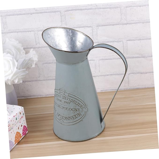 TOYANDONA Rustic French Style Metal Pitcher Vase Antique Country Decor Flower Bucket Wedding Party Accent for Home and Office Decoration