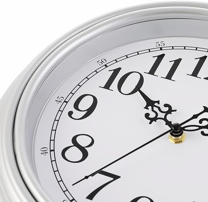 Plumeet Small Retro Wall Clock, 10'' Non Ticking Classic Silent Vintage Wall Clocks Decorative Kitchen Living Room Bedroom - Battery Operated, Silver