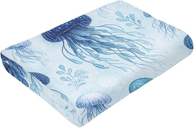 Jellyfish Blanket Marine Life Throw Blanket Blue Ocean Sea Soft Cozy Fleece Sealife Fuzzy Stuffed Plush Animal Flannel Gifts for Girls Women Boys Kids Adults 40''x50''
