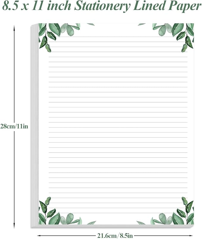 Stationery Lined Paper, Letter Size Unpunched Ruled Filler Paper, 100Sheets/200Pages Loose-Leaf Line, 100gsm, 8.5'' x 11'', Leaf