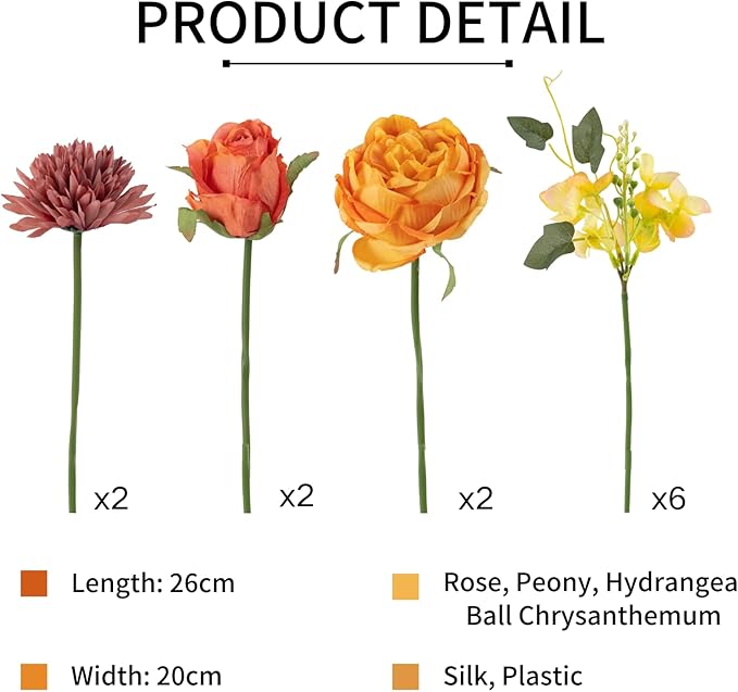 ASTRYAS 2 PCS Fall Peonies Artificial Flowers Bouquet, Yellow Fake Roses Silk Mums Fall Floral Arrangements for Autumn Home Decor Indoor Table Centerpieces Decoration