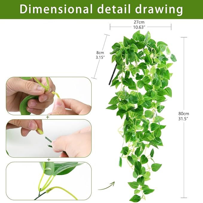 Artificial Hanging Plants, 2PCS Artificia Green Vines Bouquet Hanging Plants 2.9 ft Fake Ivy Vine for Patio Home Bedroom Wedding Indoor Outdoor Wall Summer Decor(Green)