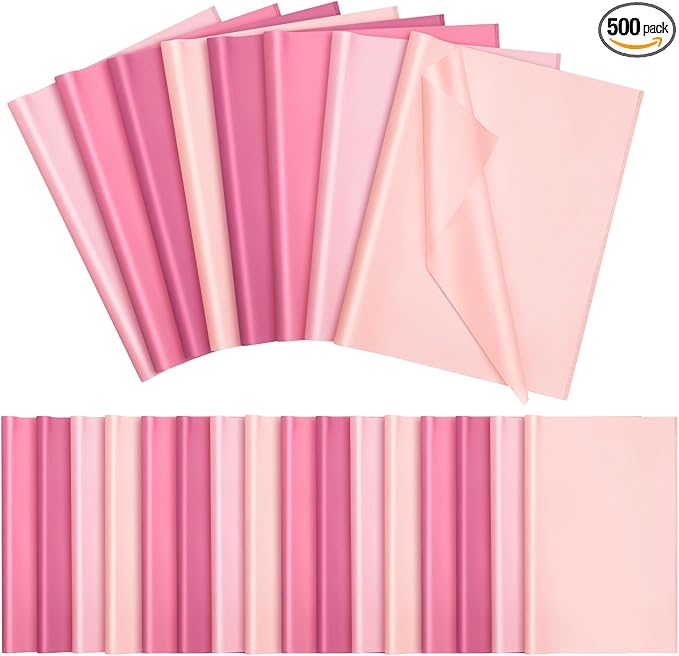 Qilery 500 Sheets Pink Tissue Paper Bulk for Gift Bags 15 x 20 Inch Acid Free Christmas Packaging Wrapping Paper Sheets for Valentine's Day Wedding Decoration DIY Flowers, Pom Poms Crafts Supplies