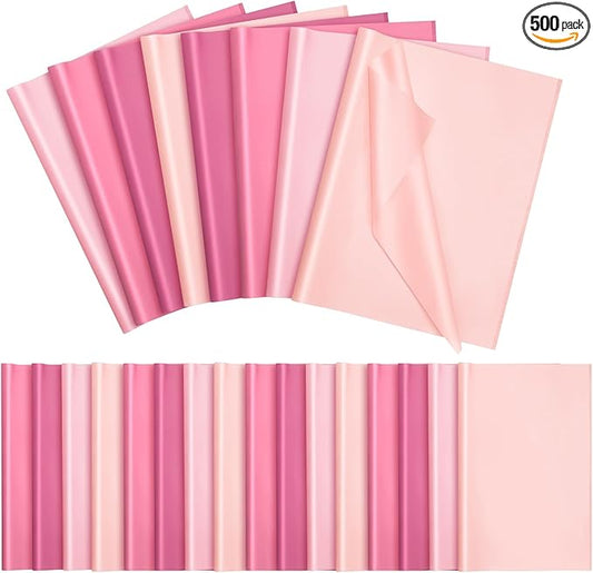 Qilery 500 Sheets Pink Tissue Paper Bulk for Gift Bags 15 x 20 Inch Acid Free Christmas Packaging Wrapping Paper Sheets for Valentine's Day Wedding Decoration DIY Flowers, Pom Poms Crafts Supplies