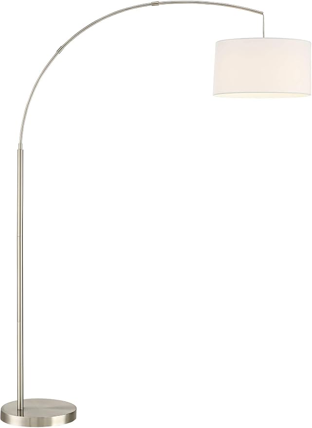 360 Lighting Cora Modern Arched Task Floor Lamp Standing 72" Tall Brushed Nickel Silver Off White Linen Fabric Drum Shade for Living Room Reading House Bedroom Home Decor