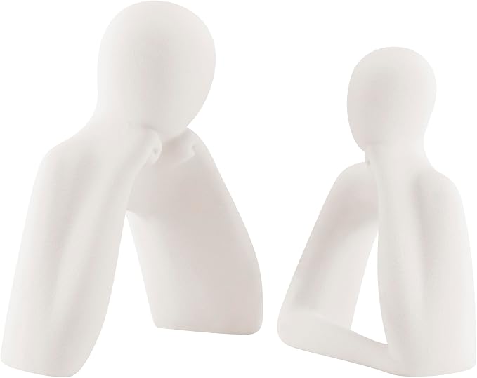 Danya B. Hans Tanka Cream Abstract Two Piece Thinking Couple Decorative Accent Matte Ceramic Sculpture Figure Set