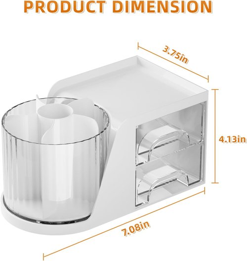 Marbrasse Desk Organizer - 360° Rotating Pen Holder & 2 Drawer Storage | White Art Supply Caddy