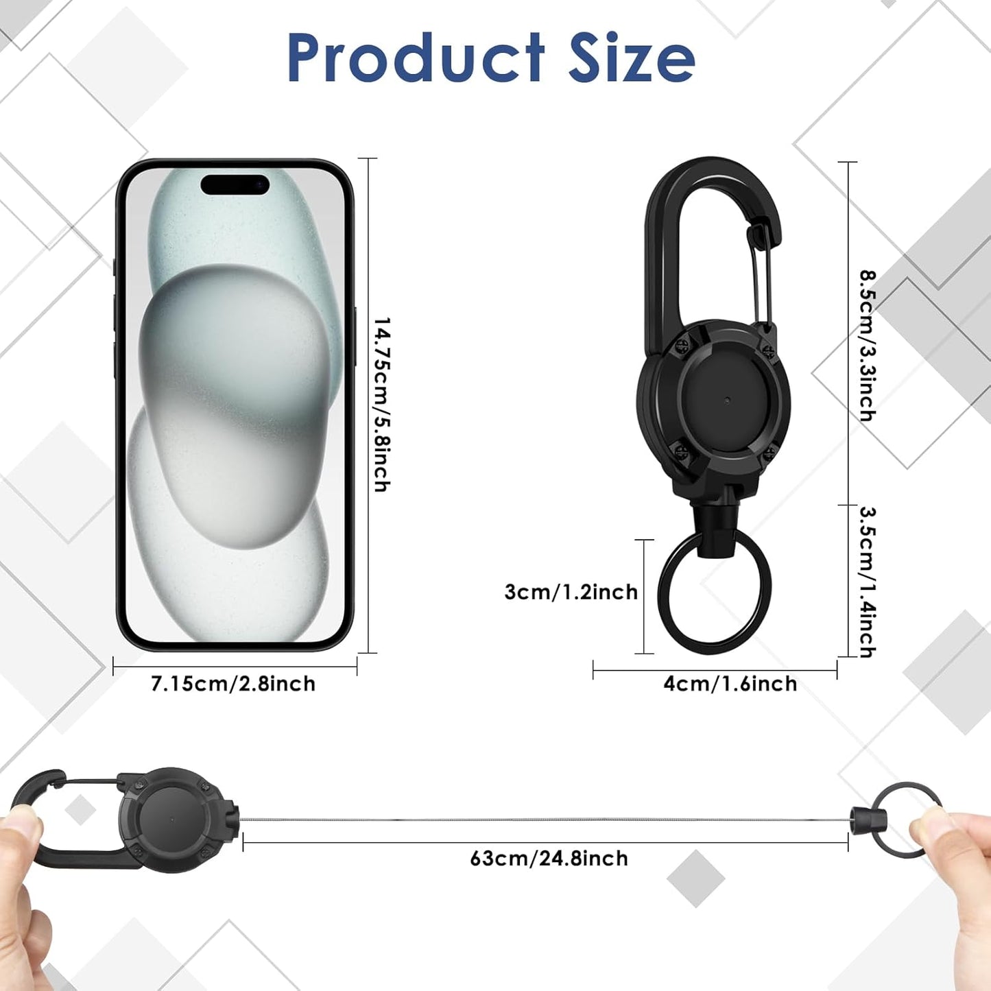 Skiennix Retractable Keychain | Heavy-Duty Carabiner Badge Holder | 24-Inch Steel Cord, 8 oz ABS Casing