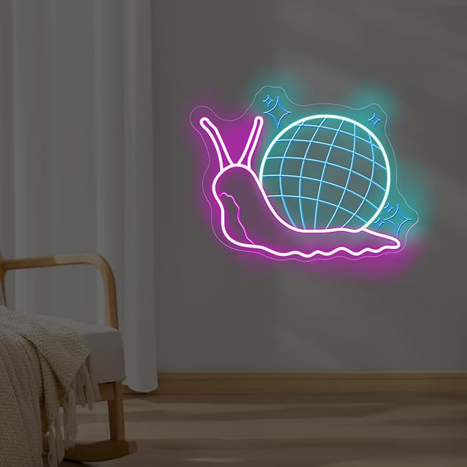 Disco ball Snail Neon Sign, Party Wall Art Neon Bar Sign for Business Beer Music Bar Club Bedroom Windows Glass Hotel Pub Cafe Wedding Birthday Party Gifts, Girl Room Decor, Disco Music Lover
